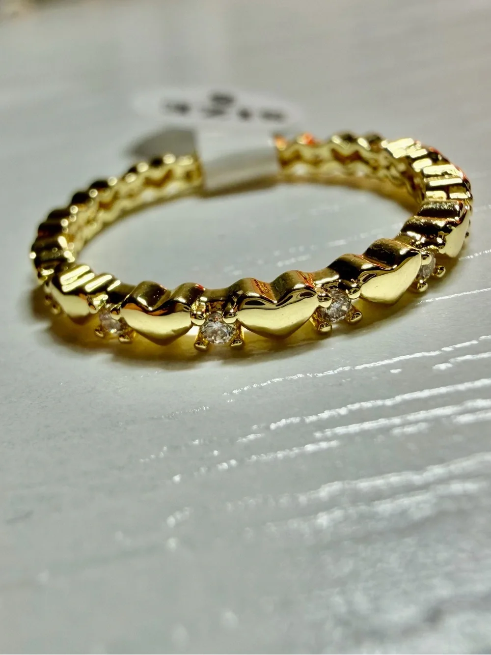 Gold Heart Link Ring with CZ Accents